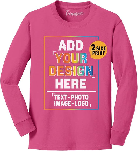 TEEAMORE Custom Front & Back Print T-Shirt Hoodie Sweatshirt Long Sleeve Tank Top with Your Image for Men Women Kids Baby