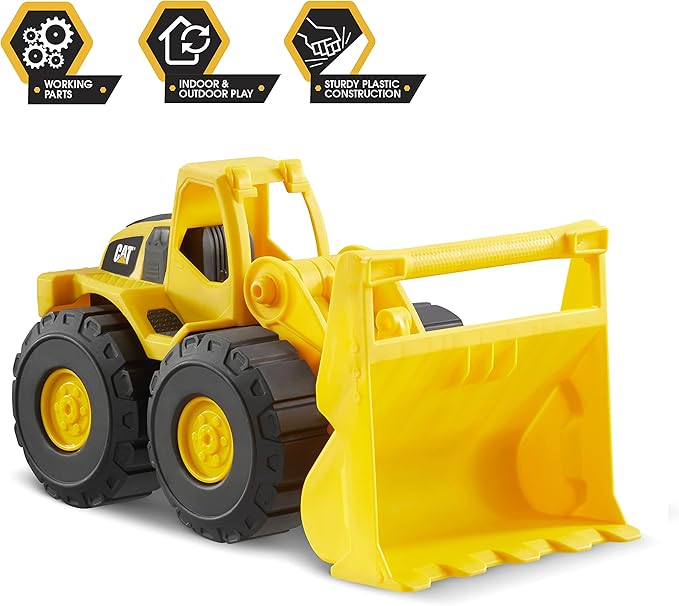 CAT Construction Toys, Construction Fleet 10" Front Loader Toy - Heavy‑Duty Plastic, Working Bucket & Free‑Rolling Wheels, Indoor/Outdoor Sandbox Vehicle for Toddlers & Kids Ages 2 +