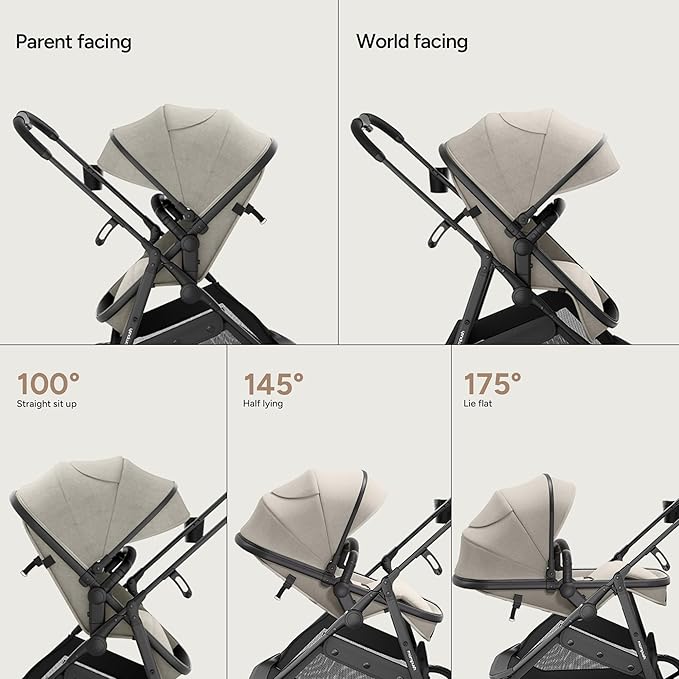 Mompush Wiz 2 in 1 Baby Stroller with Bassinet Mode, Convertible Infant Stroller for Newborn and Toddler with Reversible Seat and Large UPF 50+ Canopy