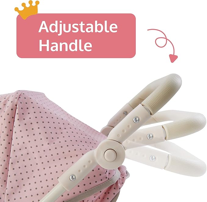 Olivia's Little World 2-in-1 Convertible Baby Doll Stroller with Retractable Canopy, All-Terrain Wheels, and Adjustable Handle, Cream and Pink with Gray Polka Dots