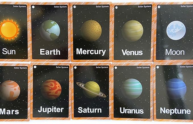 Set of Solar System Flash Cards for Toddlers(15Count)|Kids Learning Flashcard & Montessori Pocket Cards|Perfect for Pre-K Decor Background Wall Stickers,Teacher/Autism Therapists Tools