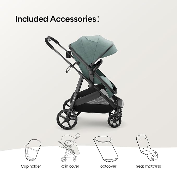 Mompush Wiz 2 in 1 Baby Stroller with Bassinet Mode, Convertible Infant Stroller for Newborn and Toddler with Reversible Seat and Large UPF 50+ Canopy