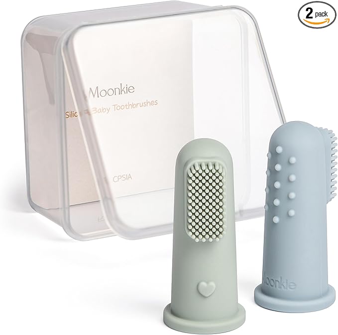 Moonkie Baby Toothbrush Finger Toothbrush Oral Cleaner Kit for 3 Months +, 2 Pcs Small (Cloud/Mint)