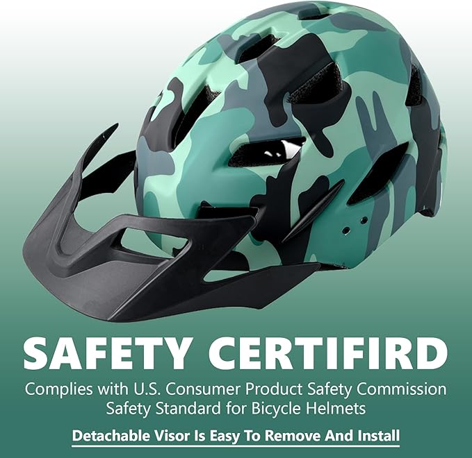 Kids Bike Helmet,Bavilk Kids Boys Girls Bike Helmets with LED Light Detachable Visor Children Youth Teen Multi-Sport for Skating Cycling Scooter Skateboard Adjustable & Lightweight 19.7"-22.4"