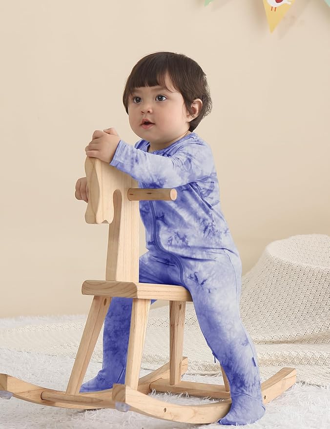 Jimonda Baby Girls Boys Footed Pajamas,Rayon From Bamboo,2 Way Zipper Long Sleeve Soft Sleeper Pjs,Infant Tie-dye Romper