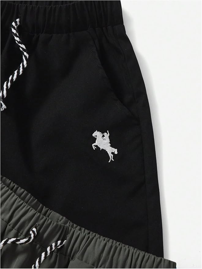 Floerns Boy's 2 Pcs Bandana Shorts Boho Paisley Graphic Print Drawstring Waist Summer Beach Drip Shorts with Pockets