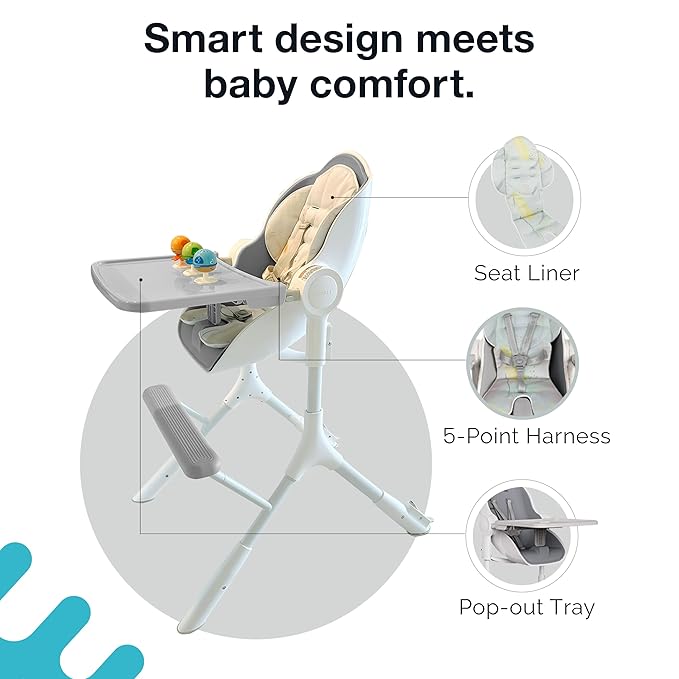 ORIBEL Cocoon Z High Chair & Seat Liner Combo | Convertible High Chair for Newborn to Toddler | Easy Move Gliders | Easy to Clean | Ice Gery
