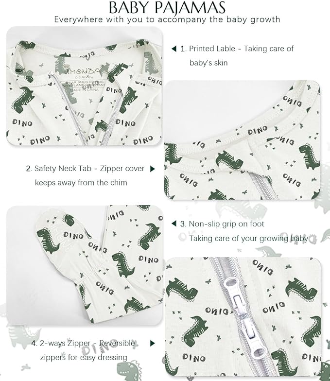 Jimonda Baby Girls Boys Footed Pajamas,Rayon From Bamboo,2 Way Zipper Long Sleeve Soft Sleeper Pjs,Infant Tie-dye Romper