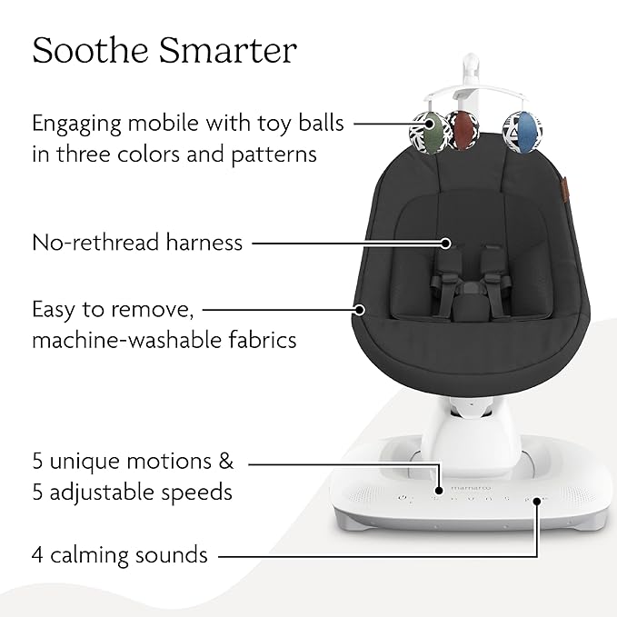 UPPAbaby Mamaroo Smart Swing – Customizable Soothing Modes with MotionSync Technology – Infant Recline + Bluetooth Enabled – Included Newborn Insert – Jake (Charcoal Mélange)