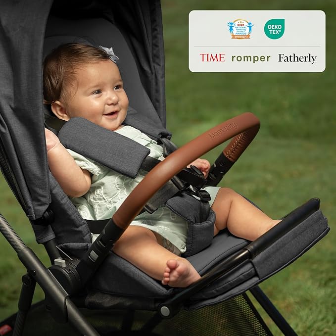 MAMAZING Air Lux Baby Stroller with Carbon Fiber Frame, One-Hand Fold & Reversible Seat, Magnetic 5-Pt Harness, Car Seat Adapter, 15.8lbs, Meteorite