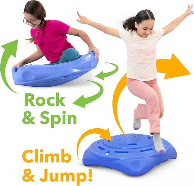 Simplay3 Rock and Spin Sensory XL Wobble Disk Climbing Dome for Toddlers and Kids Rocking and Climbing, Indoor/Outdoor Periwinkle Blue, 1 Pack, Ages 2-12 Years