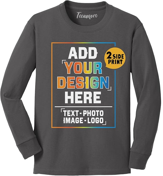 TEEAMORE Custom Front & Back Print T-Shirt Hoodie Sweatshirt Long Sleeve Tank Top with Your Image for Men Women Kids Baby