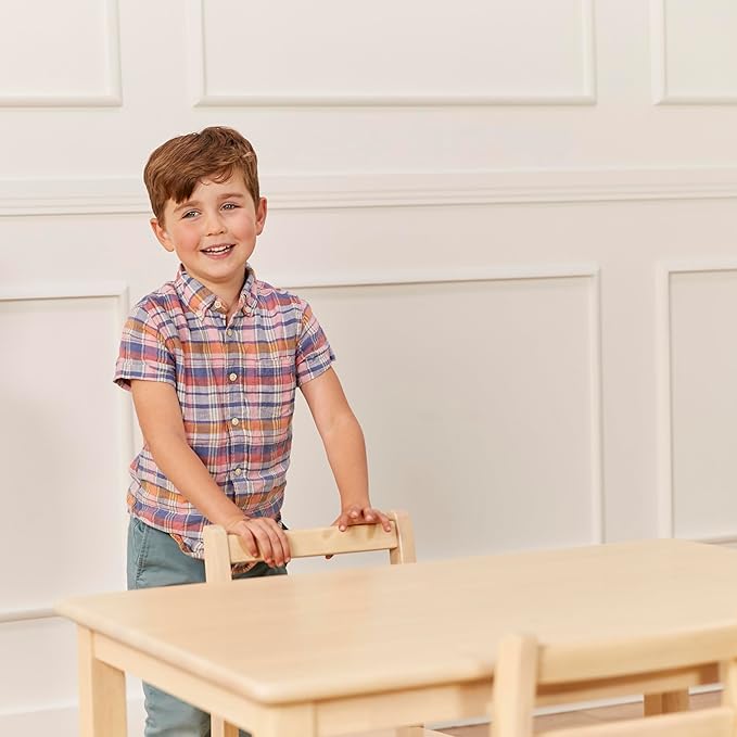 ECR4Kids 24in x 36in Rectangular Hardwood Table and Chair Set, 12in Seat Height, Kids Furniture, Antique White