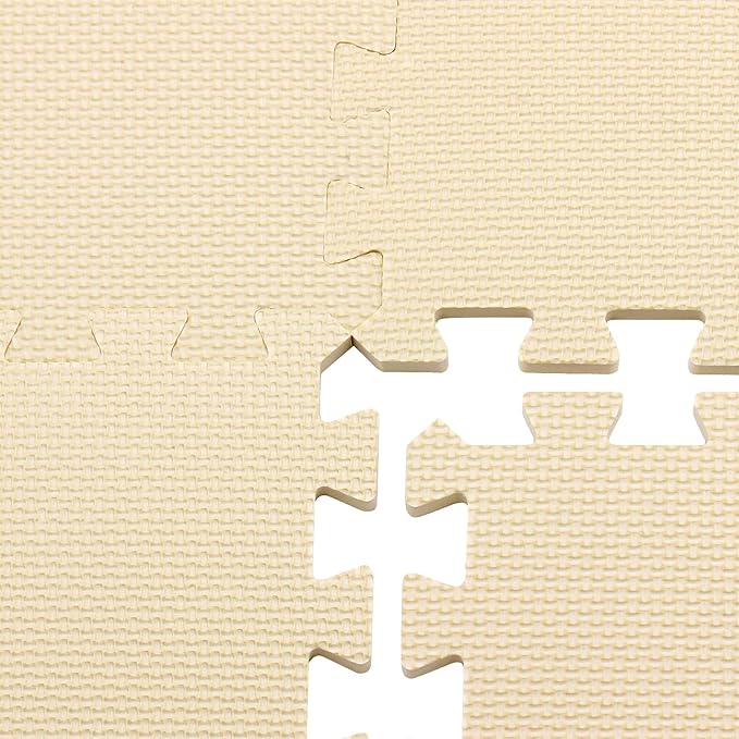 Yostrong® 18 Tiles Interlocking Puzzle Foam Baby Play Mat with Straight Edges for Playing - EVA Babies Crawling Mat | Rubber Floor Work Out Mats for Home Gym. Beige. YOC-Jb18S18