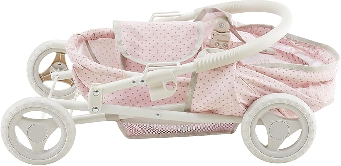 Olivia's Little World Polka Dot Princess Baby Doll Pram Stroller with Retractable Canopy & Storage, Pink