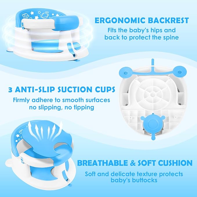 Baby Bath Seat for Babies 6 Months & up,Baby Bath Seat,Non-Slip Toddler Bath Seat, Sit Up Bath Seat for Baby,Safe Infant & Newborn Bathtub Chair with Soft Cushion（Blue）