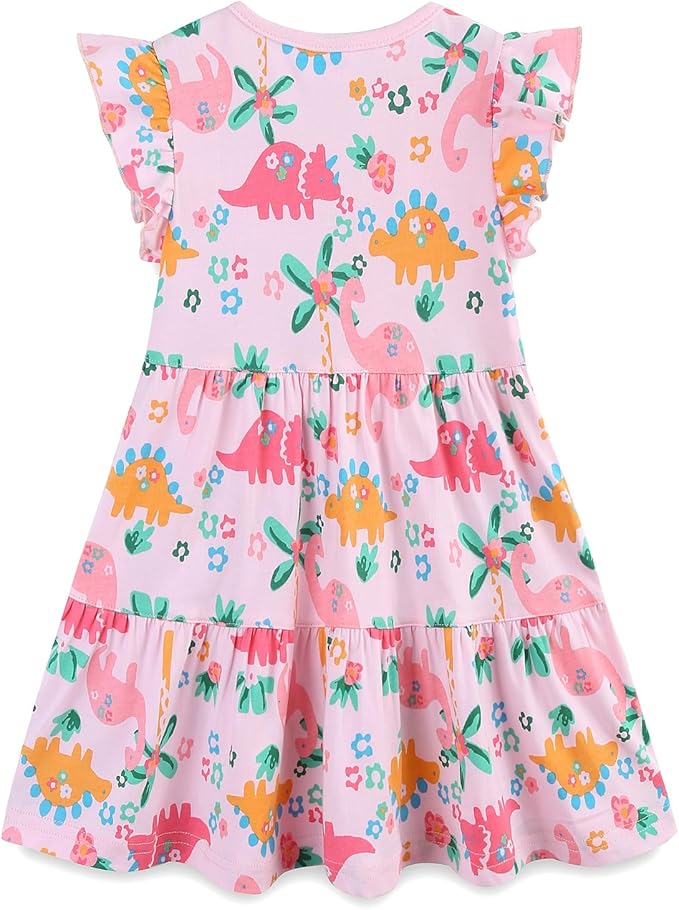 Bumeex Girl's Dresses Cotton Ruffle Sleeve Tiered Swing A-Line Cute Midi Casual Sundress