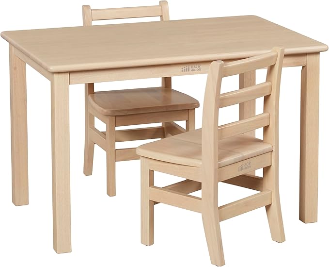 ECR4Kids 24in x 36in Rectangular Hardwood Table and Chair Set, 12in Seat Height, Kids Furniture, Antique White