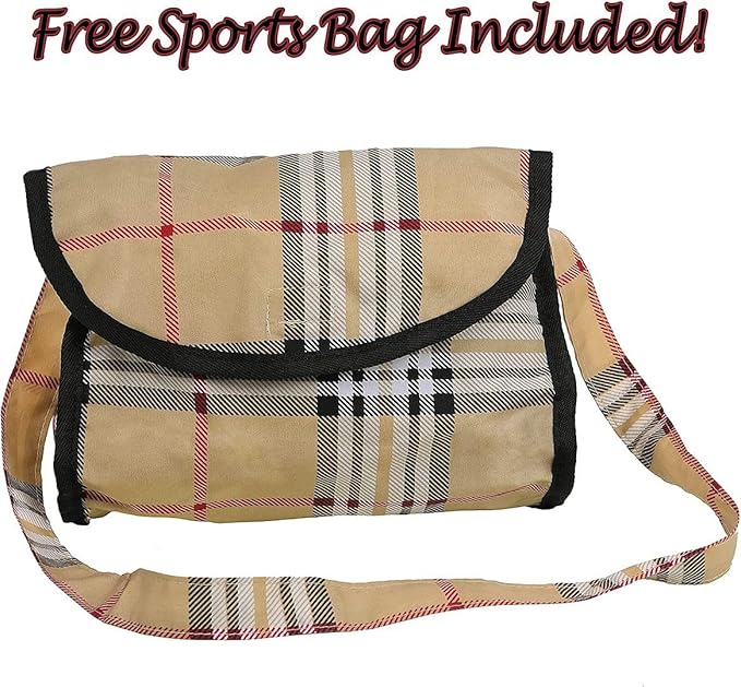 Mommy & Me Babyboo Doll Pram Foldable Doll Stroller with Basket, Convertible Seat, Adjustable Handle, Swiveling Wheels, and Free Carriage Bag - Beige Plaid