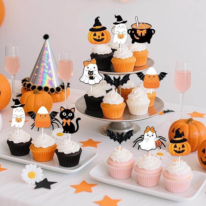 Orange Black Halloween First Birthday Decor Spooky One Banner Cute Ghost Cake Topper Balloons for Halloween Theme 1st Birthday Party The Spooky One Little Boo Happy Boo Day Party Supplies