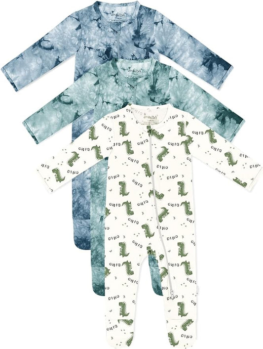 Jimonda Baby Girls Boys Footed Pajamas,Rayon From Bamboo,2 Way Zipper Long Sleeve Soft Sleeper Pjs,Infant Tie-dye Romper