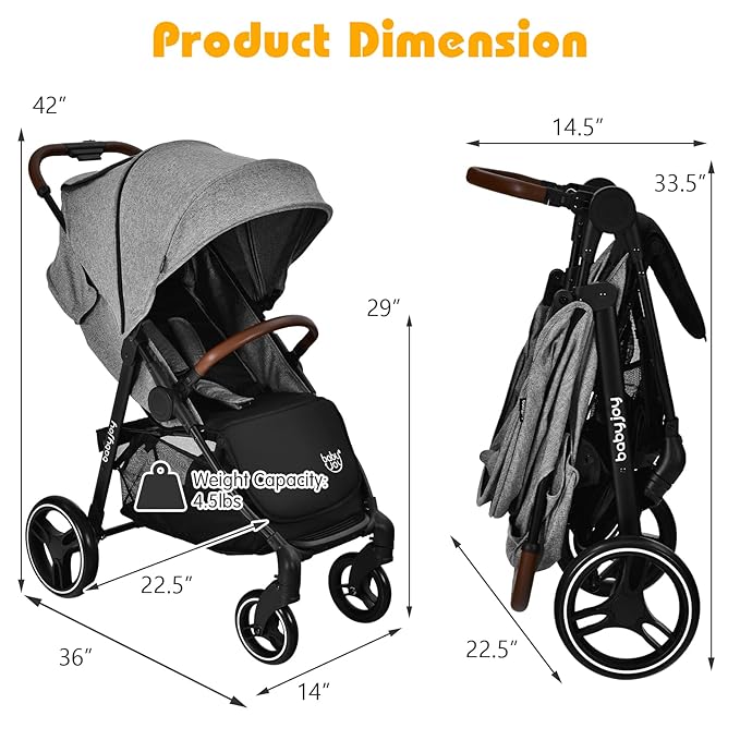 BABY JOY Baby Stroller, High Landscape Infant Carriage Newborn Pushchair with Foot Cover, Cup Holder, 5-Point Harness, Adjustable Backrest & Canopy, Suspension Wheels, Easy One-Hand Fold (Gray)