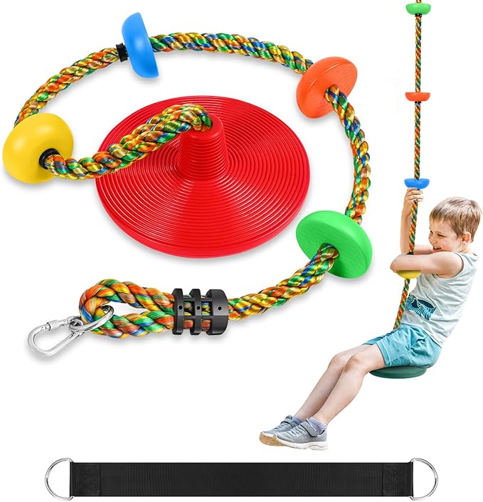 ZNCMRR Rope Swing for Tree Disc Swings Tree Swing for Kids Single Disc Seat and Climbing Rope for Kids Heavy Duty Swing Set for Backyard Playground Accessories Swingset Accessories Outdoor(Red)