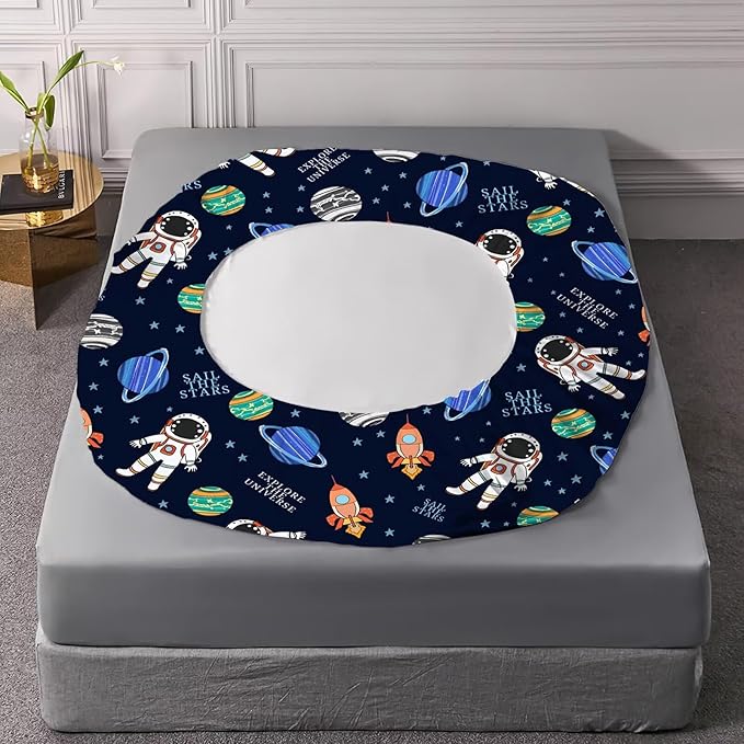 Navy Blue Space Sheets Set Twin for Boys Bedroom Kids Cartoon Space Rocket Planets Bedding Set with 1 Fitted Sheet, 1 Flat Sheet and 2 Pillowcases