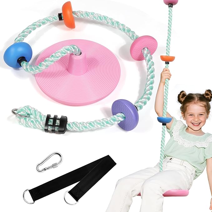 ZNCMRR Tree Swings for Kids Outdoor Rope Swing for Tree Climbing Rope for Kids Disc Swing Indoor Outdoor Swing Set Accessories(Candy Pink)
