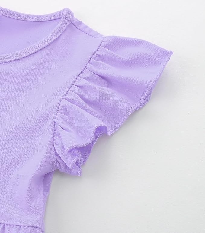 Bumeex Girl's Dresses Cotton Ruffle Sleeve Tiered Swing A-Line Cute Midi Casual Sundress