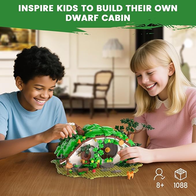 Dwarf Cabin Building Set with LED Light - Building Blocks for Adults, Collectible Display Piece for Home & Office Decor, DIY Fantasy House Model Kit for Teens