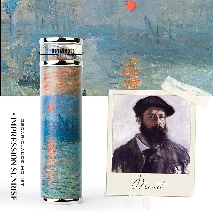 Impression Sunrise Handmade Rotatable Kaleidoscope,5.5" Full Visual Kaleidoscope Adult,Natural Crystal and Stone Gems Oil-Filled Core Box,Vintage Gift Box,Wedding Anniversary Birthday Gift