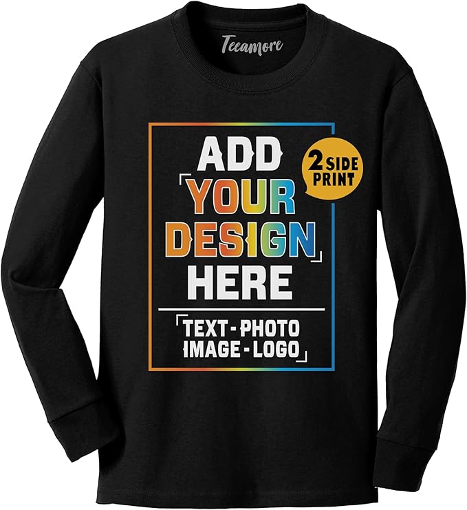 TEEAMORE Custom Front & Back Print T-Shirt Hoodie Sweatshirt Long Sleeve Tank Top with Your Image for Men Women Kids Baby