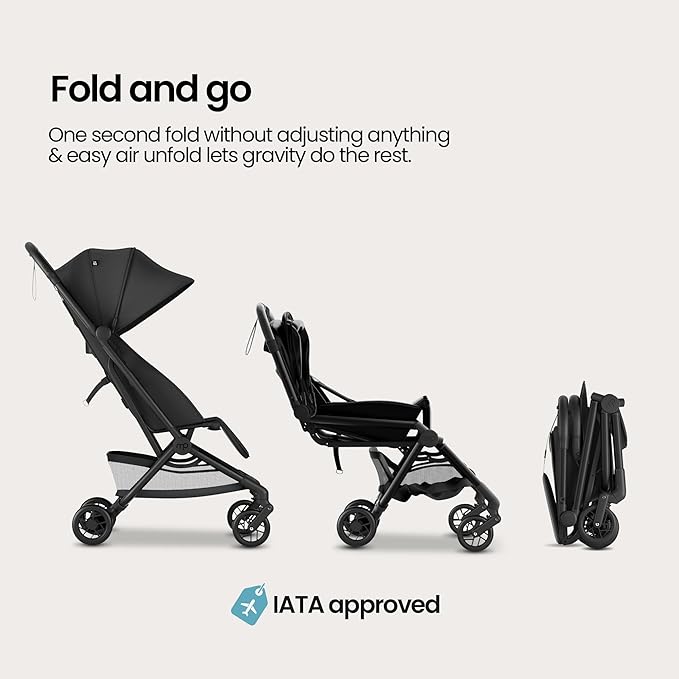 Mompush Velo Lightweight Travel Stroller, Compact & Airplane-Friendly for Baby and Toddler, Lie-Flat Seat, One-Hand Fold, with Leather Bumper Bar, Shoulder Strap, Raincover, Storage Bag & Cup Holder