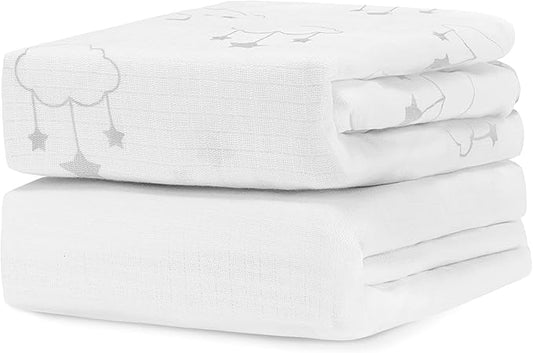 Newton Baby Fitted Dual Layer Crib Sheet (2-Pack) - Ultra Breathable and Soft, Organic Gauze, Fits All Standard Cribs, Wishing on a Star White