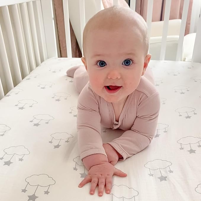 Newton Baby Fitted Dual Layer Crib Sheet (2-Pack) - Ultra Breathable and Soft, Organic Gauze, Fits All Standard Cribs, Wishing on a Star White