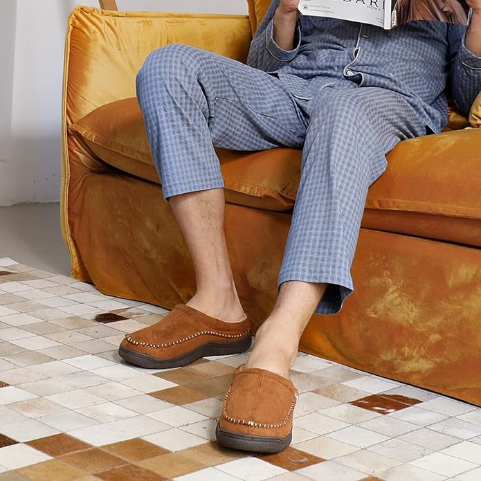 Zigzagger Men's Slip On Moccasin Slippers, Indoor/Outdoor Warm Fuzzy Comfy House Shoes, Fluffy Wide Loafer Slippers