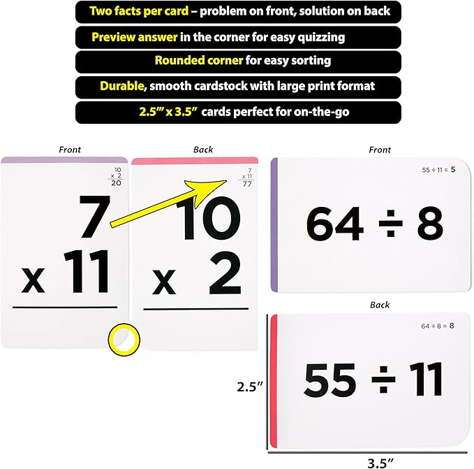Award-Winning Math Flash Cards – 152 Multiplication & Division Facts (1–12) – 2 Facts Per Card with Visual Aids – Bonus Word Problems, Games & Durable Cardstock – Grades 2–6