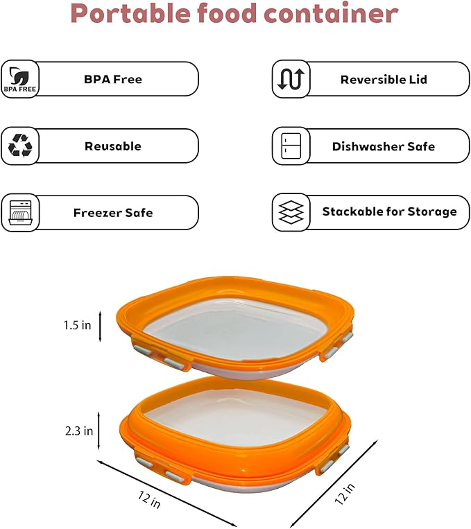 2-Pack Snack Containers and Portable Snack Tray with Reversible Stretch Lid, BPA-Free Reusable Containers for Food Storage, Freezer & Dishwasher Safe, Ideal for Charcuterie, Salad, Picnic