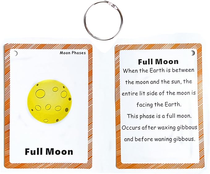 Set of Moon Phase Flash Cards for Toddlers(9 Count) | Kids Learning Flashcard & Montessori Pocket Cards | Perfect for Pre-K Decor Background Wall Stickers, Teacher/Autism Therapists Tools