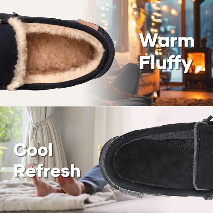 Zigzagger Men's Moccasin Slippers Memory Foam House Shoes, Indoor and Outdoor Warm Loafer Slippers