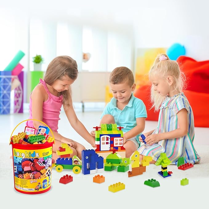 burgkidz 214-Piece Large Building Blocks for Toddlers with Storage Bucket – Big Bricks Compatible with Major Brands – STEM Educational Toys for Kids Ages 2-6, Boys & Girls (Classic Colors)