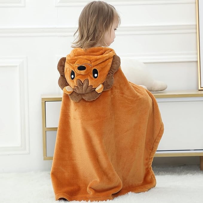 Wearable Blanket Hoodie for Kids Toddlers Hooded Towels Soft Cozy Flannel Wearable Throw Blanket Hoodie for Boys Girls Birthday Gifts (Lion 60 * 50)