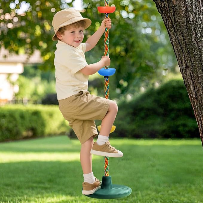 ZNCMRR Rope Swing for Tree Disc Swings Tree Swing for Kids Single Disc Seat and Climbing Rope for Kids Heavy Duty Swing Set for Backyard Playground Accessories Swingset Accessories Outdoor(Green)