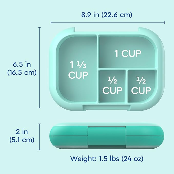 Bentgo Chill Kids Leak-Proof Lunch Box - 4-Compartment Bento Box with Built-In Ice Pack, 3.3 Cup Capacity, PFAS & BPA-Free, Microwave & Dishwasher Safe, Ideal Size for Ages 3 to 7 (Aqua)