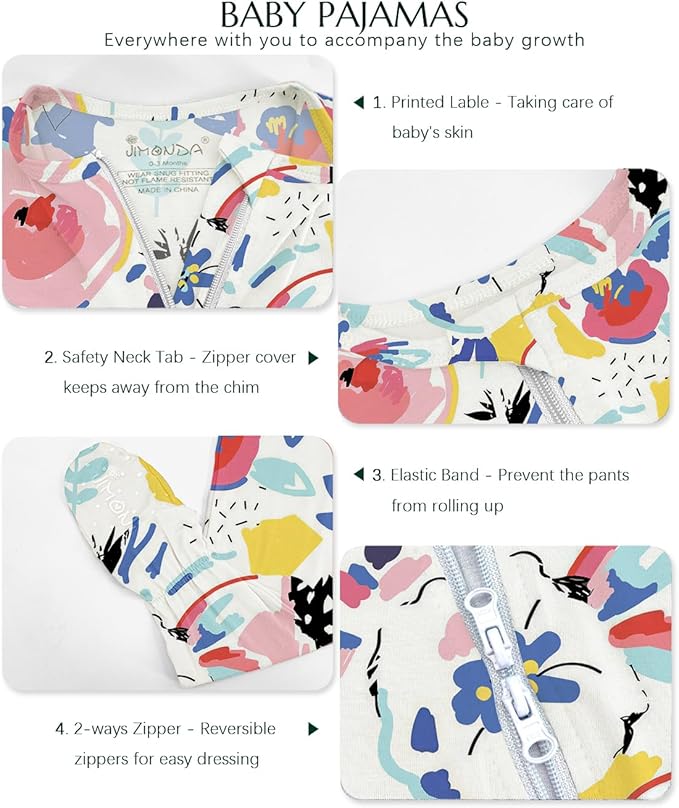 Jimonda Baby Girls Boys Footed Pajamas,Rayon From Bamboo,2 Way Zipper Long Sleeve Soft Sleeper Pjs,Infant Tie-dye Romper