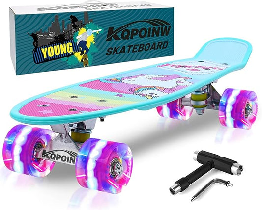 Skateboards, 22" Complete Skateboard, Mini Cruiser Skateboard for Kids Boys Girls Teens Beginners with Colorful Flashing Wheels Skate Tool, Kids Children's Day Gift