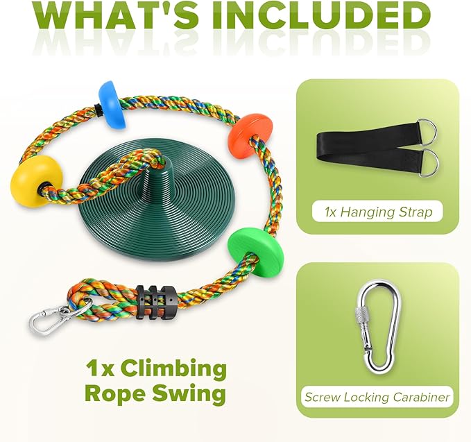 ZNCMRR Rope Swing for Tree Disc Swings Tree Swing for Kids Single Disc Seat and Climbing Rope for Kids Heavy Duty Swing Set for Backyard Playground Accessories Swingset Accessories Outdoor(Green)