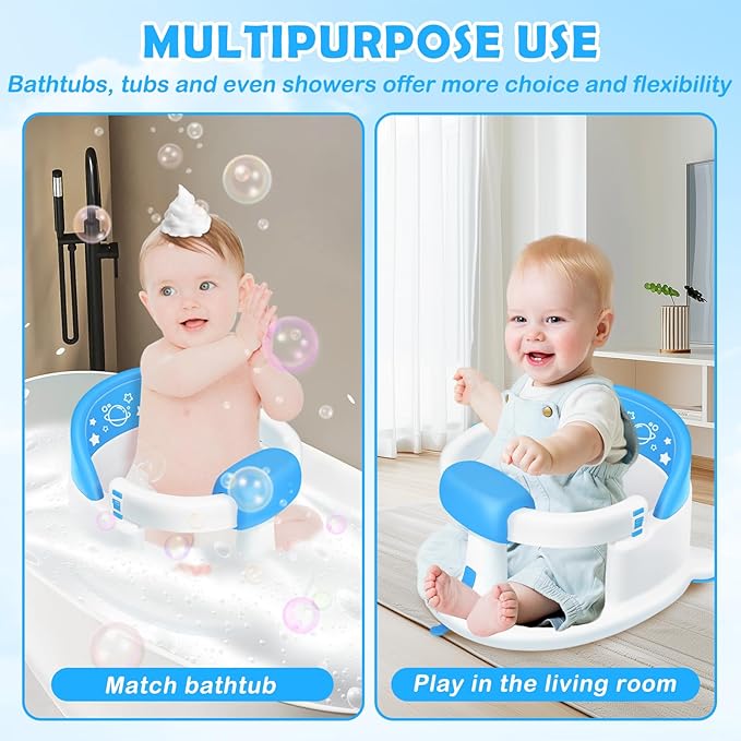 Baby Bath Seat for Babies 6 Months & up,Baby Bath Seat,Non-Slip Toddler Bath Seat, Sit Up Bath Seat for Baby,Safe Infant & Newborn Bathtub Chair with Soft Cushion（Blue）