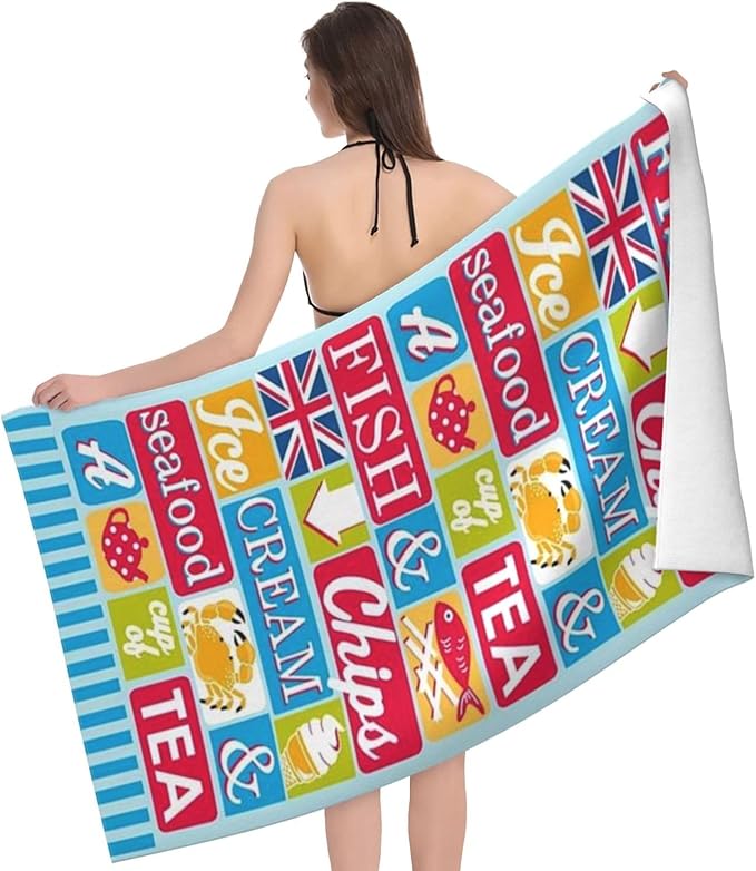 Cute Beach Towel for Women/Men/Adults, Personalized Microfiber Beach Towels Bulk, Quick Dry Beach Towel for Pool, Lightweight Bath Towels Oversized Clearance 30"x 60"